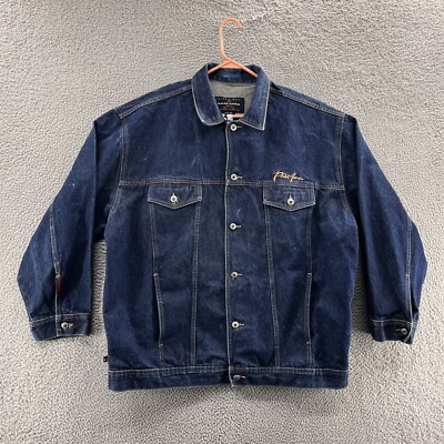 PHAT FARM レザーダウン　ファットファーム　XXXL hiphop VINTAGE Phat Farm Jacket Men 3XL XXXL Blue Denim Jean Street