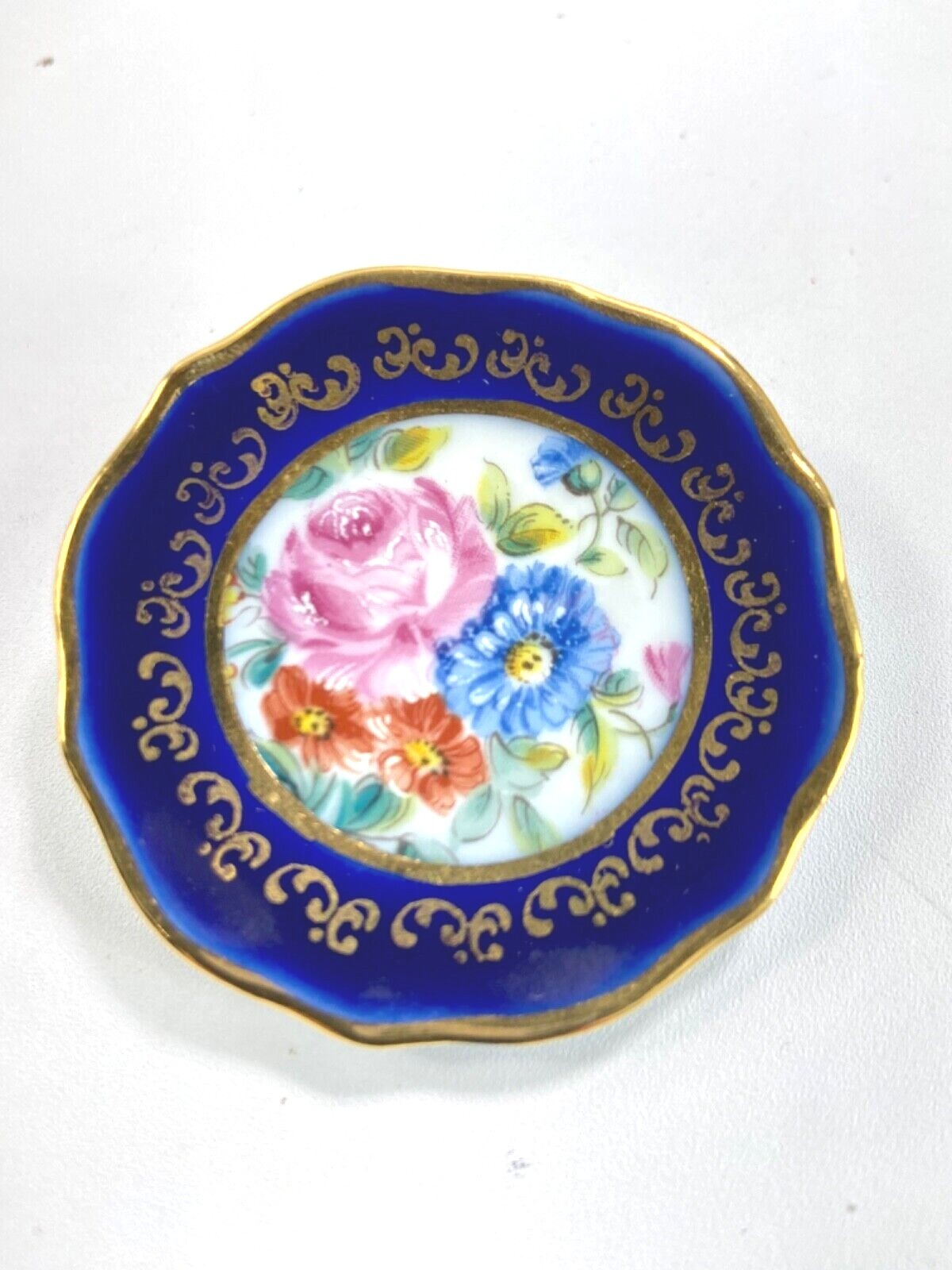 Porcelain French Limoge France Miniature Plate BROOCH… Gem