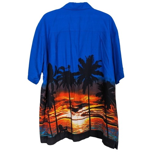 Favant Hawaiian short sleeve blue with sunset palm trees beach sunset shirt XXL - Picture 2 of 8