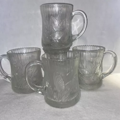 Glcoloc 27 France Canterbury Crocus Clear Glass Coffee Tea Mugs Cups MCM Set 4