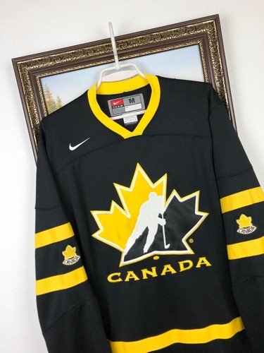 Vintage Nike Canada Ice Hockey Jersey Black Yellow Mens Shirt Rare Trikot Size M - Picture 3 of 16