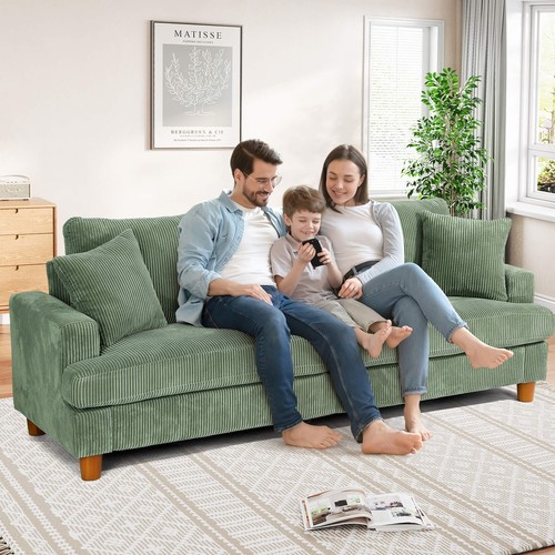 Jumbo Cord Sofa Couch Modern Corduroy Sofa 3-Seater 4-Seater with 2 Throw Pillow - Picture 69 of 124