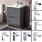 Steel Grey Cloakroom Basin Sink Vanity Storage Cabinet Tap and Waste Unit Set