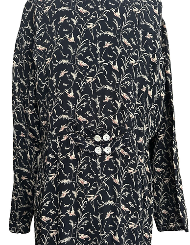 Vintage April Cornell Womens L Long Sleeve Button Down Floral Maxi Dress Black - Picture 5 of 8