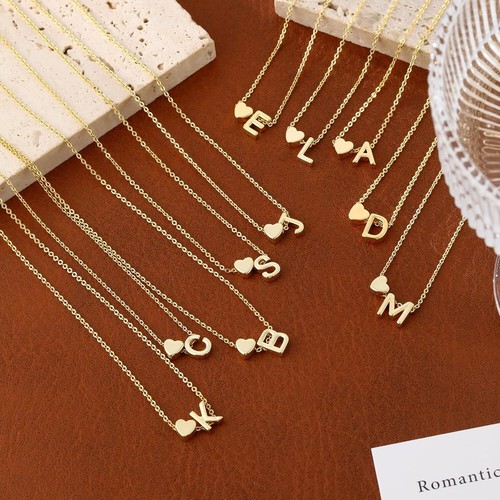 Collares con inicial de corazón para mujer enchapados en oro de 14K delicado corazón letra de la A a la Z - Imagen 29 de 265