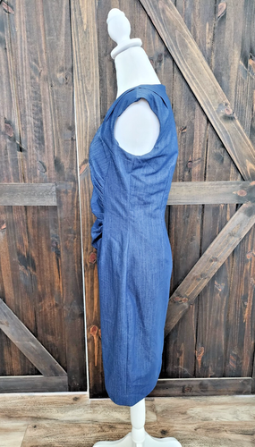 Calvin Klein Sideburst Boat Neck Sleeveless Sheath Dress | Sz 6 | Denim Blue NWT - Picture 5 of 16