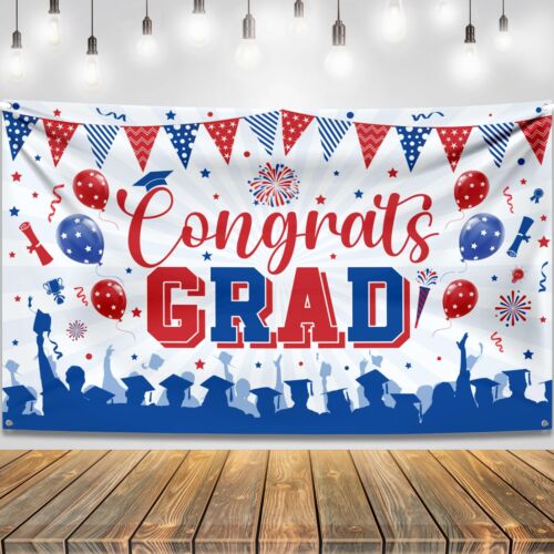 KatchOn Red and Blue Congrats Grad Banner - XtraLarge 72x44 Inch | Red and Bl...