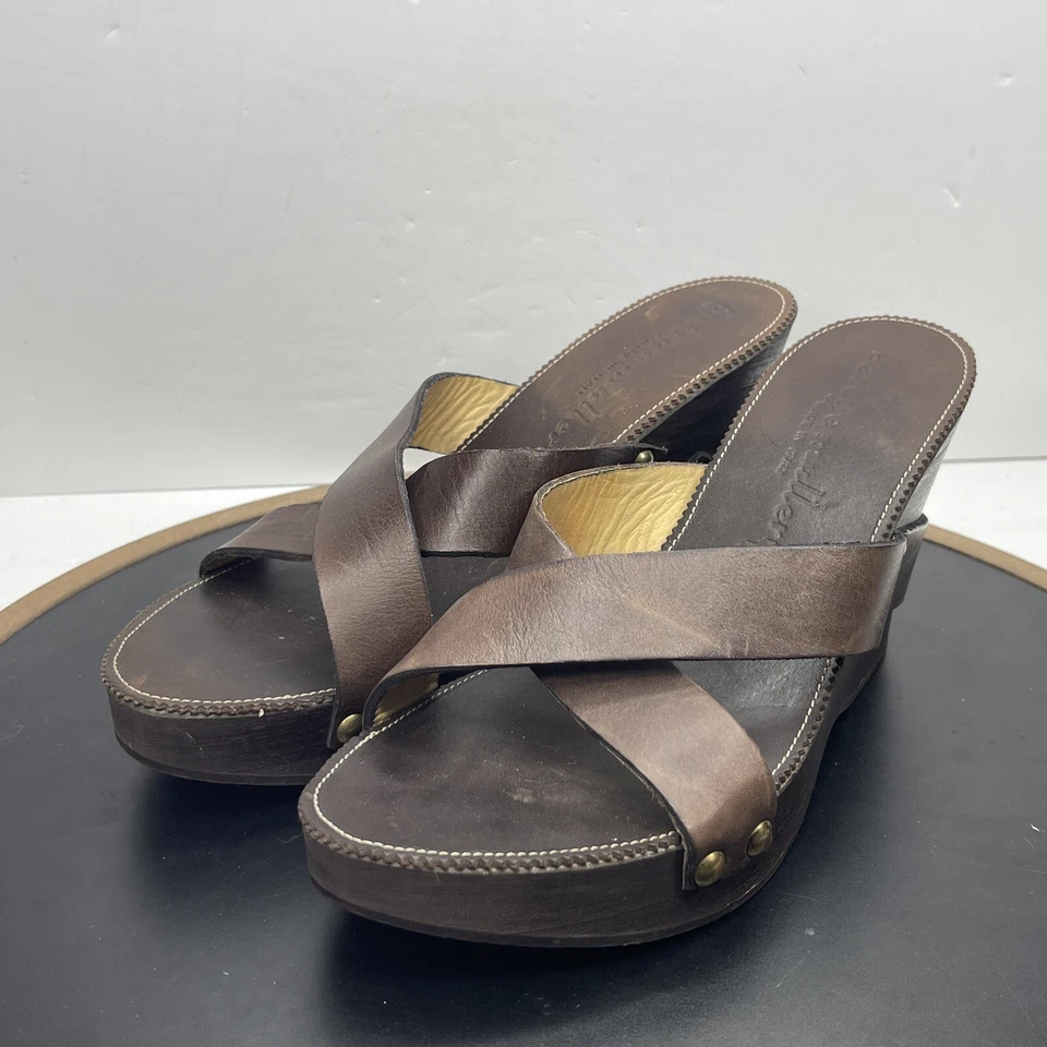 Sandalia Bettye Muller Cuero Cuña Marrón Talla 8 Correa Cruzada Hecha en Italia Foto 4 de 4