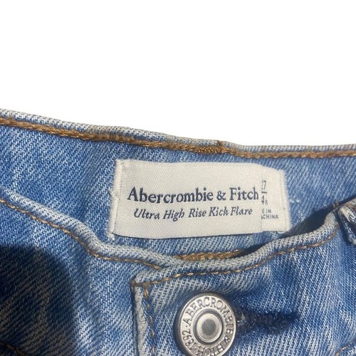 Abercrombie & Fitch Ultra High Rise Kick Flare Distressed Raw Hem Jean Size 27/4 - Picture 7 of 9