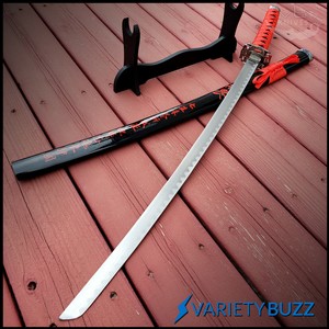 40-034-SAMURAI-NINJA-Bushido-KATANA-Japanese-Sword-Carbon-Steel-Blade-BLACK-STAND