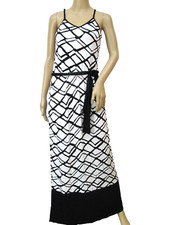 Envi Stretch Knit Black & White Geometric Print Belt Maxi Dress Size XS