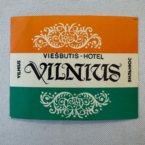 Vintage Hotel Travel Luggage Label Vilnius Lithuania Viesbutis Hotel