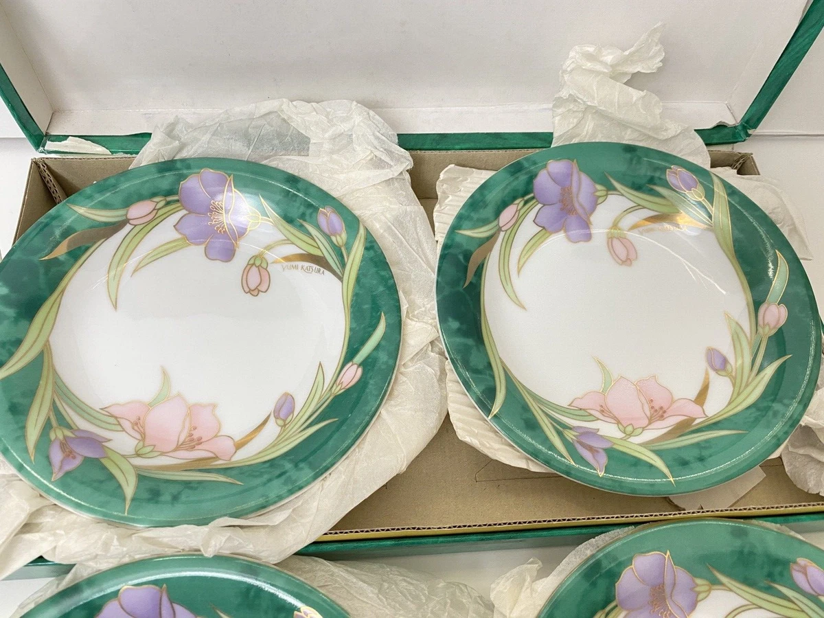 Yumi Katsura Yamaka Green Floral 5.75 in Desert Plate Set of 4 with Case KY6009