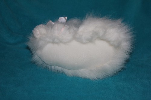 Prissy Fancy sehr pelzige realistische weiße Katze/Kätzchen mit Strohhut & rosa Schleife 10" - Bild 4 von 5