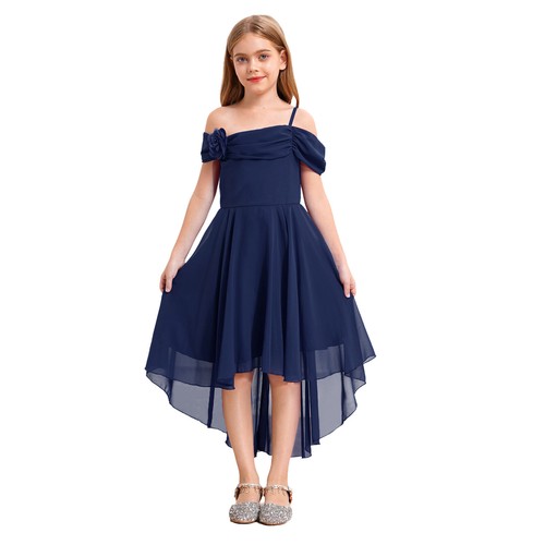 Children Girls Gown Irregular Dress Wedding Dancewear Prom One Shoulder Pageant - Picture 15 of 64