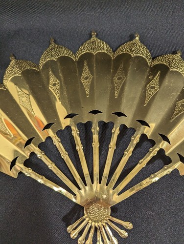 Set Vintage Brass Fans Wall Decor Decorations Mid Century Diamond Detail HomeCo - Picture 11 of 11