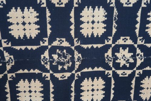 Antique Blue & White Jacquard Woven Wool Coverlet Americana 96" x 72" Homespun - Picture 3 of 22