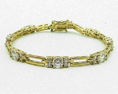 14K Yellow Gold Plated 4Ct Round Cut Moissanite Tennis Women's Bracelet