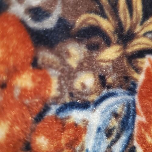 70s 80s Velvet Americana Upholstery Fabric Folkart Clock Quilt Orange Blue 51" - Picture 3 of 4