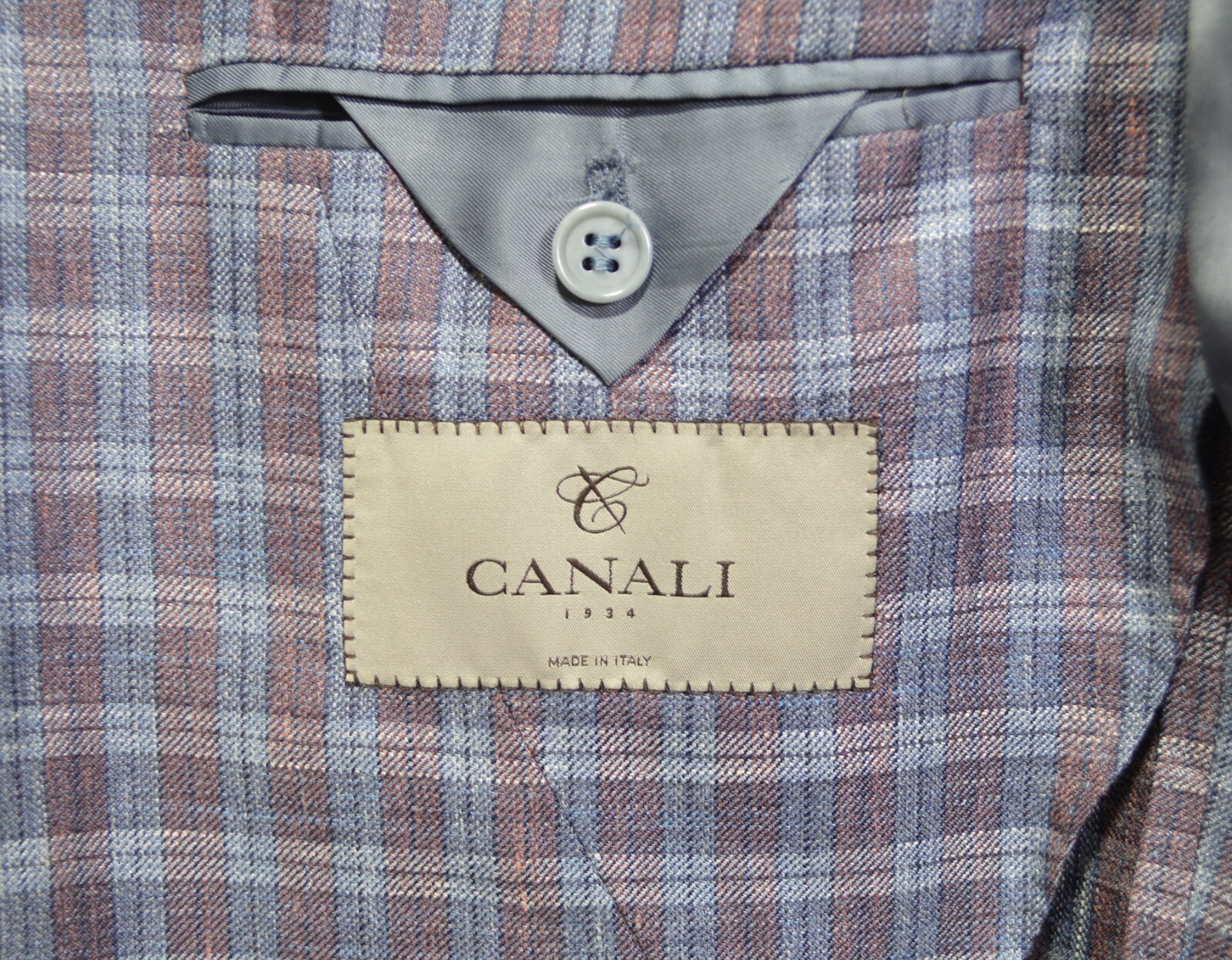 RRP1850$ Men's Canali 1934 Blazer 44US/UK 54IT Burgundy/Blue Wool & Linen & Silk - Picture 10 of 11
