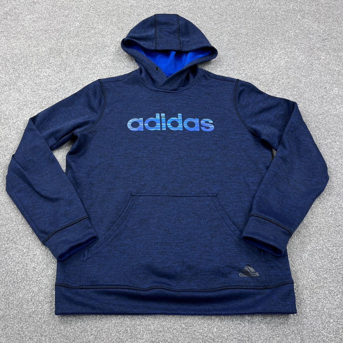 Adidas Hoodie Men Large Blue Sweatshirt Sweater Spell Out Logo