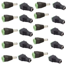 10 Pairs Male and Female 2.1x5.5mm DC Power Plug Jack Adapter Connector for CCTV