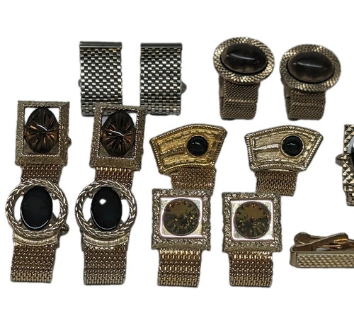 Vintage Wrap Cufflinks & Tie Holder Rhinestone Assorted Lot - Picture 3 of 7