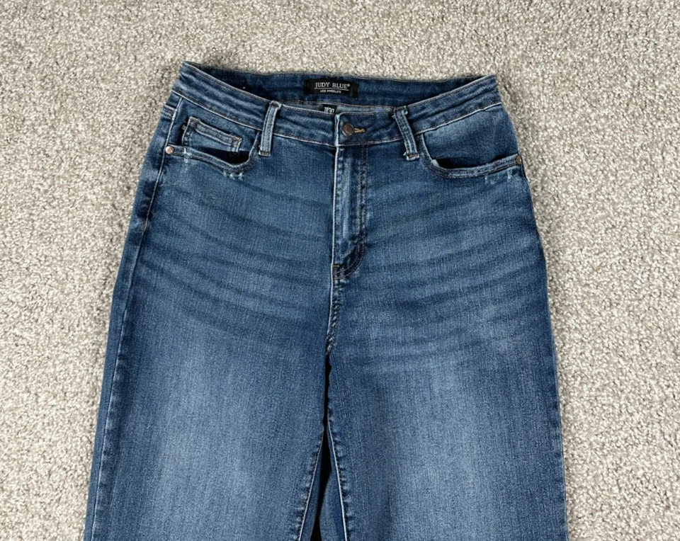Judy 蓝色牛仔裤女式 11/30 弹力牛仔宽腿裁剪高腰 *28x23.5 — 第 4/4 张图片