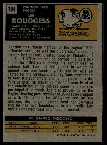 1971 Topps #194 Lee Bouggess - Foto 2 di 2