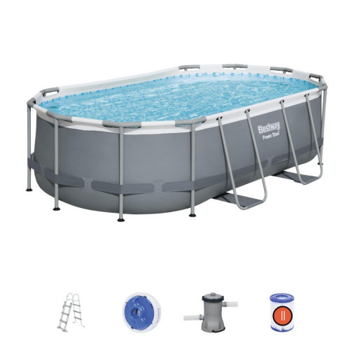 Piscina elevada ovalada Bestway Power Steel 56620 427x250x100 cm gris oscuro
