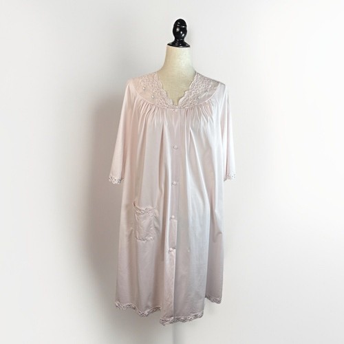 Camisón vintage Shadowline de nailon L rosa claro bordado encaje midi sedoso - Imagen 1 de 19