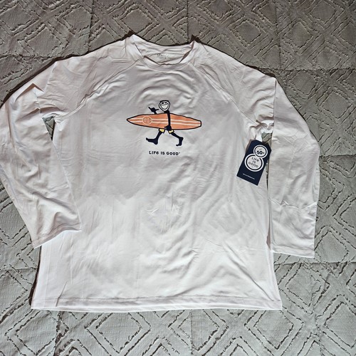 Life is Good großes weißes Surfer Langarm-Sonnenshirt für Herren mit UPF 50+unvollkommen - Bild 10 von 18