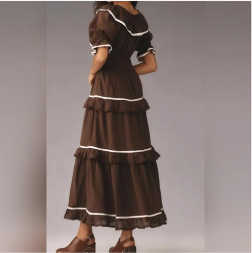 Vestido Anthropologie Maxi Midi Marrón Chocolate Algodón Viscosa Talla XL - Imagen 2 de 9