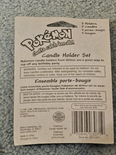 Set portacandele torta compleanno Wilton Nintendo Pokémon vintage 1999 RARO SIGILLATO - Foto 2 di 2