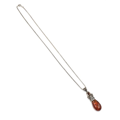 50cm Halskette mit Anhänger 835 Silber 4.20ct Bernstein Tropfen Collier Schmuck - Picture 12 of 15