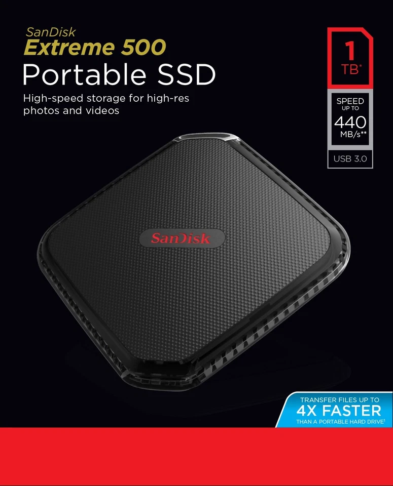 SanDisk Extreme 500 1TB Portable SSD High Speed Shock Resistant Storage - Image 2 of 4