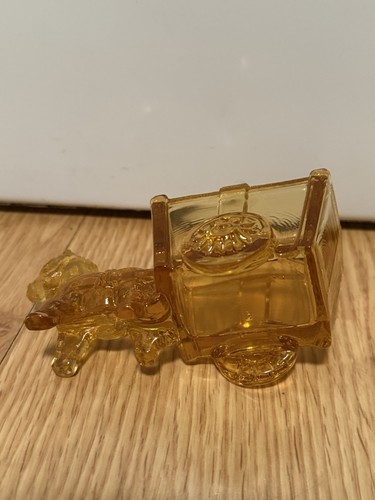 Vintage 1950 Jeanette Glass Amber Donkey With Carriage Candy Bar Dish Container - Picture 6 of 14