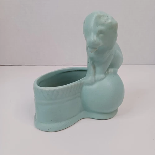 Rare Vintage Haeger Majestic Lion on Big Rock Turquoise Planter