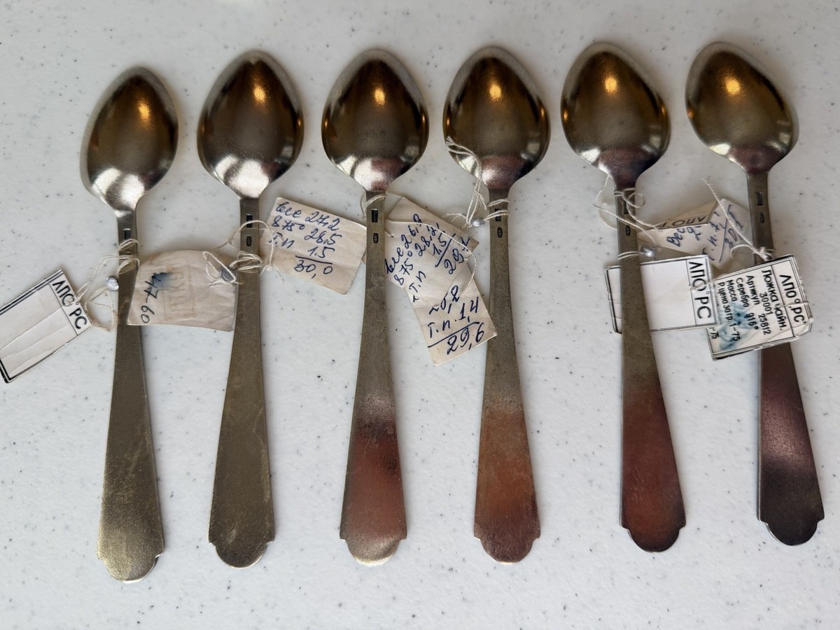 Vintage USSR 916 Silver Enamel Spoon Set of 6 with Tags | eBay