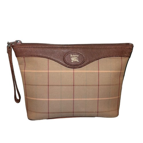 Vintage Burberrys Brown Plaid Canvas Clutch Bag Purse Cosmetic case. - Picture 5 of 12