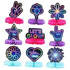 9-Piece Glow Neon Party Decoration Honeycomb Centerpieces for Tables Let's 