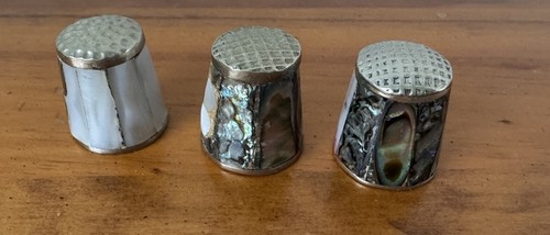 Vintage Navajo Sterling & Abalone & Mother Of Pearl Thimbles - Picture 3 of 11