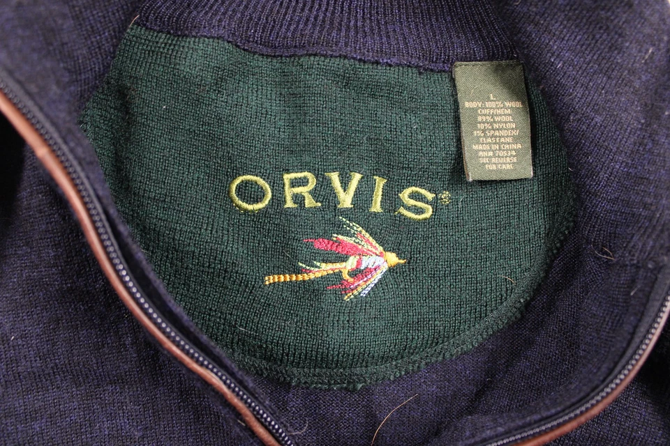 Orvis Sweater Mens Large Navy Blue Wool Blend Half Zip Pullover Outdoors Classic - Image 3 of 4