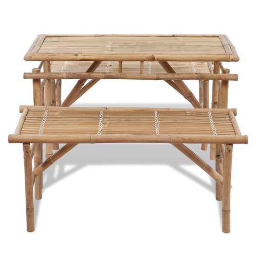 3 Tlg.Picknicktisch mit Sitzbänken Biertisch Bänk Gartenbank Bambus Tisch Set - Bild 5 von 7
