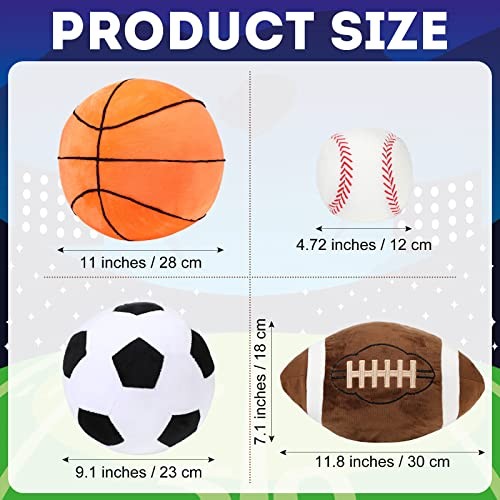 4 Pcs Stuffed Sports Pillows Toy Set, Kids Soft Plush Basketball Soccer Ball - Bild 3 von 8