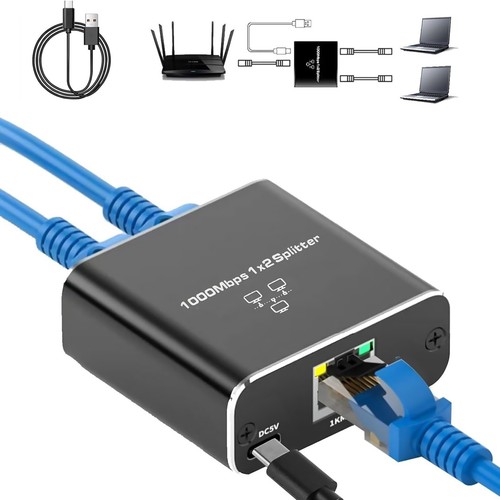1000Mbps RJ45 1 to 2 Out Ethernet Network Splitter With USB Power Cable - 第 7/21 張圖片
