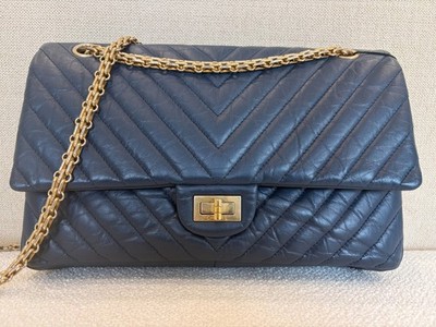 CHANEL 2.55 Reissue 226 Medium Navy Aged Calfskin Gold Hardware Authentic