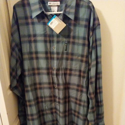 NWT Columbia Men's Longsleeve Button-Up Blue Beige Plaid 3XLT Style 0209 XJ 7060 - Picture 6 of 7