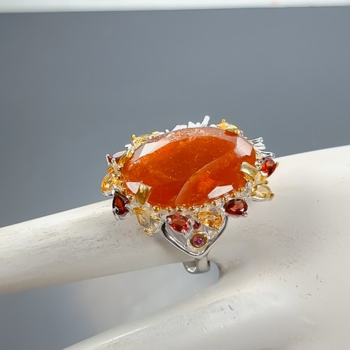 Unique 34 ct Natural Sunstone Ring 925 Sterling Silver Size 8.5 /R392291 - Picture 3 of 8