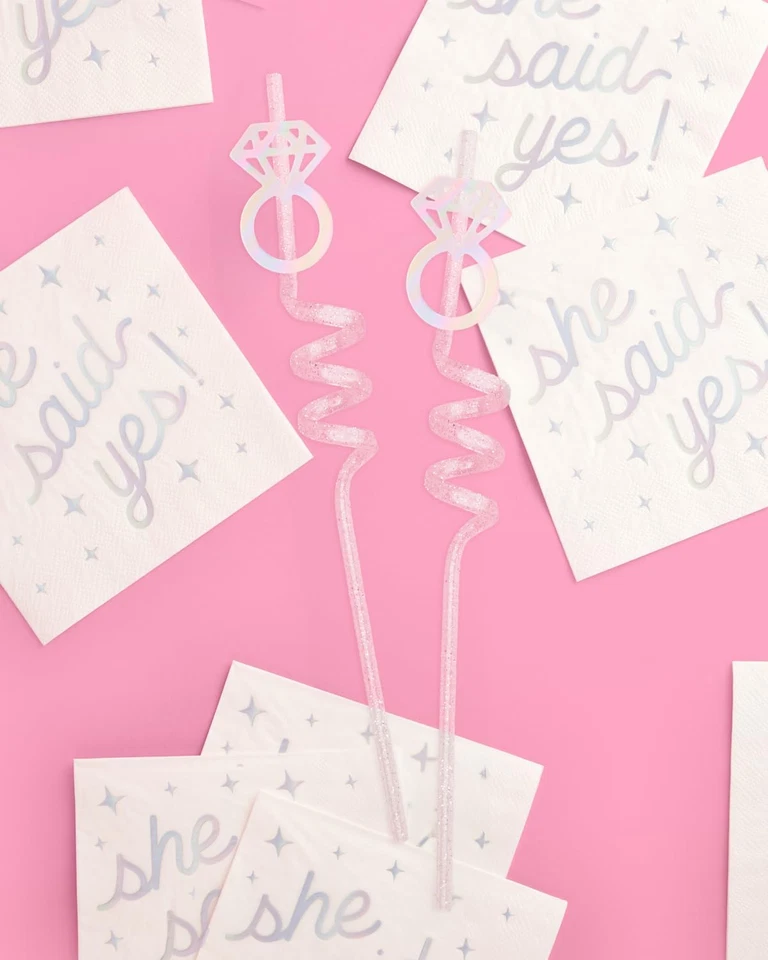 Bachelorette Decorations Reusable Ring Straw Set 12 Pc Iridescent Engagement Era - Image 4 of 4